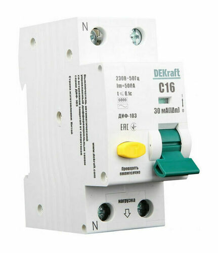 Дифавтомат DEKraft ДИФ-103 1P+N 16А 6 кА, 10 мА ( AC ), 16200DEK